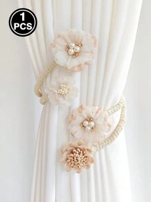 1 pieza/2 piezas Tela con estampado floral para cortinas, blanco/champán, almacenaje de cortinas y pantallas, accesorios para tratamiento de ventanas, ideal para decoración del hogar - Multicolor - Ver 14