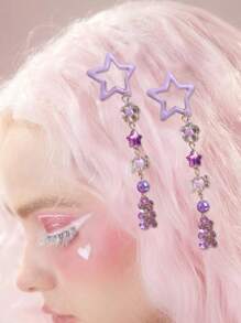 2个Y2K紫色五芒星小熊糖果装饰发夹，学院风奇幻仙女风，适合送朋友，头部饰品，女士发饰