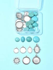 Kits de fabricación de colgantes ovalados/semicirculares de turquesa sintética y estilo de aleación DIY - Azul - Ver 2