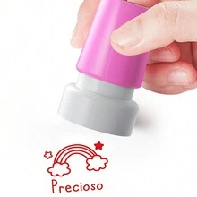 HAIBITE 1pc Rainbow Stamp, Teacher's Encouragement Stamp, Self-Inking Stamp In Red Ink - Pink - View 1
