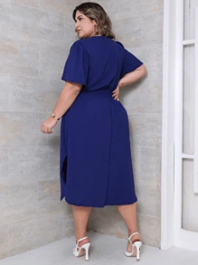 Vestido Feminino Midi Plus Size Transpassado Manga Curta Duna