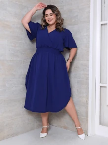 Vestido Feminino Midi Plus Size Transpassado Manga Curta Duna