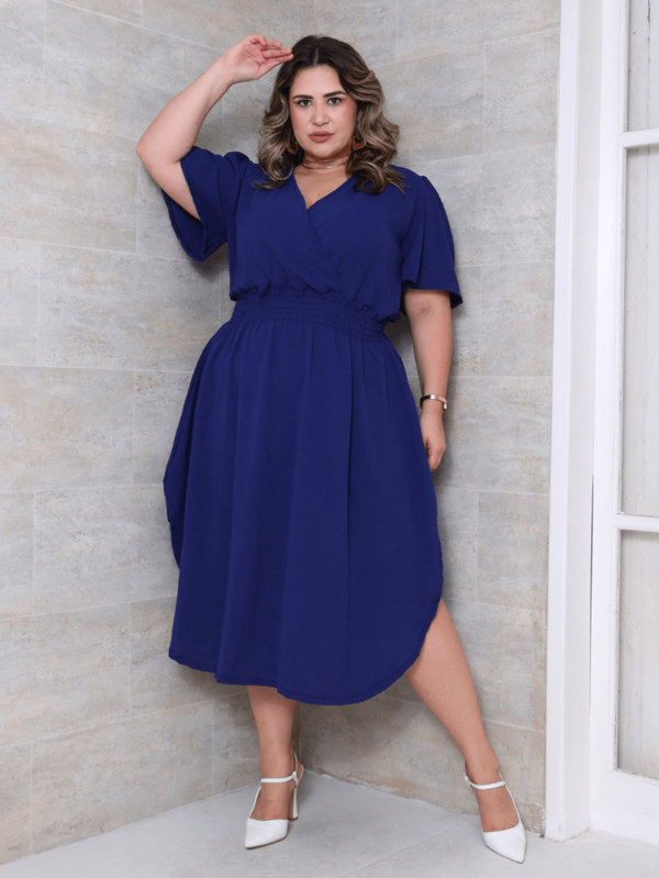 Vestido Feminino Midi Plus Size Transpassado Manga Curta Duna