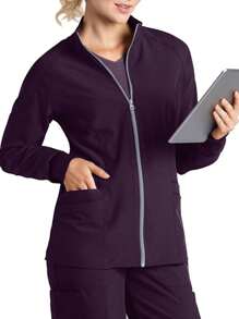 Women's Relaxed Fit Pocket Raglan Slim Scrub Uniform Jacket - Purple - View 1