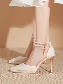 Novo salto grosso de cristal transparente sapatos casuais femininos moda essencial para o verão photoshoot - Champagne - Ver 2