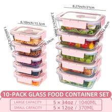 [10-PACK] High Borosilicate Glass Meal Prep Containers With Steam Vent, Food Storage Containers With Airtight Lids, For Home Kitchen Office Lunch Portion Control - 粉色 - 查看 2