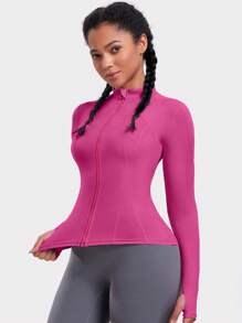 VUTRU 1pc Women Hot Pink Fitted Sports Jacket With Thumbholes, For Running & Yoga - Hot Pink - View 5