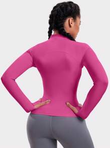 VUTRU 1pc Women Hot Pink Fitted Sports Jacket With Thumbholes, For Running & Yoga - Hot Pink - View 3
