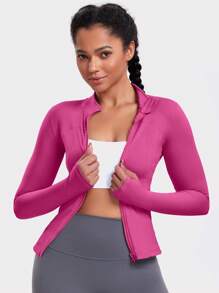 VUTRU 1pc Women Hot Pink Fitted Sports Jacket With Thumbholes, For Running & Yoga - Hot Pink - View 6