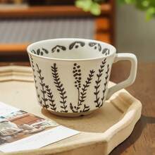 Taza de cerámica floral creativa de 330 ml / 11 oz, de lujo ligero y estilo retro para desayuno, leche y café. Taza de cerámica retro pintada a mano, de vuelta al colegio.