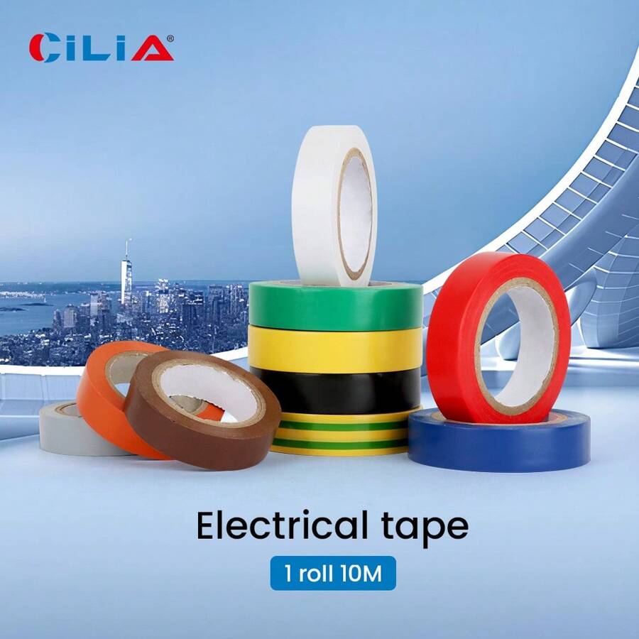 CILIA 1卷PVC电工胶带，强力粘合绝缘胶带，耐热，阻燃，防水，0.59英寸 x 32.81英尺（1.5厘米 x 10米），10种颜色