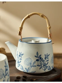 Juego de té de 5 piezas - Tetera estilo japonés pintada a mano, hervidor de agua frío, tetera con colores vivos para infusión, tazas de té de cerámica vintage rústica, set de té para regresar a la escuela