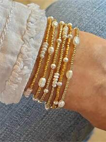 Pulsera de perlas de arroz de imitación, set de 3/6 piezas, pulsera apilada