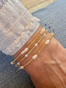 Pulsera de perlas de arroz de imitación, set de 3/6 piezas, pulsera apilada