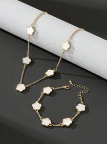 1 件男士商务风格时尚三叶草吊坠项链和手链套装情人节 - 白色 - 查看 2