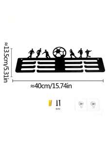 1pc Creative Iron Medal Display Hanger For Football Games, Home Decor Wall-Mounted Storage Rack With Gold, Silver, Bronze Medals And Hooks - Black - View 7