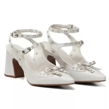 Women's Scarpin Thick Heel Block Pointed Toe Social Comfortable Casual - trắng - Xem 1