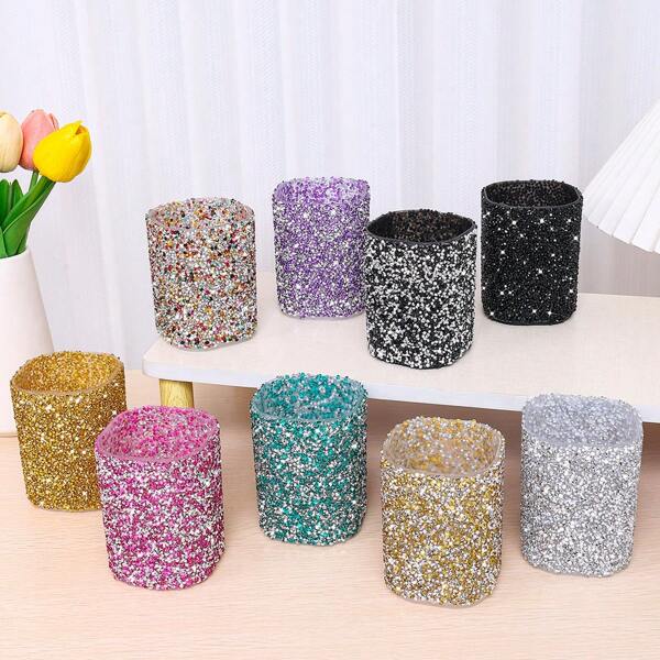 1pc Rhinestone Decor Pen Holder Multi-Functional Desktop Storage Box For Makeup Brushes, Luxury Home Decor ,Jewellery Box,Pouch,Makeup Brush Holder,Brush Holder,Perfume Organiser,Pouch Bag