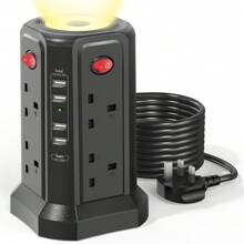 PASSUS UK Overload Protection Electrical Sockets, With Multi-Functional USB Charging Tower With 20W PD Fast Charge Port, Supporting A Total Output Of 3250W Power, Suitable For Home And Office.