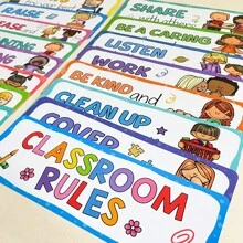 Lachilly 16Pcs Colorful Classroom Rules Posters In English - Educational Behavior Chart & Good Habits Learning Materials For Preschool Kindergarten Teachers,Classroom Decoration Set - Multicolor - View 5