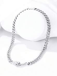 ZG YING ZHOU ZGYZ 1pc Fashionable Stainless Steel Miami 18K Gold-Plated Iced Out Reflective Cuban Link Necklace, Nightclub Wedding Accessory, Punk Retro Middle Eastern Minimalist Style Birthday Gift, Powerful Necklace Bracelet Jewelry