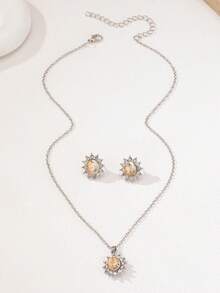 3 piezas/set de aretes y collar elegantes con girasol: diseño de esmeralda y cristal lujoso, adecuado para uso diario y ocasiones especiales - conjunto de joyas - Ver 2