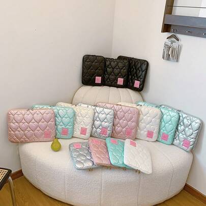 1 szt. Jednolita kolorowa haftowana torba na laptopa z motywem serca, pasuje do laptopów 13", 13,3", 14", 15,6" i iPadów 10,2", 10,9", 11", prosta haftowana torba na laptopa dla kobiet, wewnętrzna wyściółka iPada, do użytku w szkole i biurze, odporna na wstrząsy i ścieranie