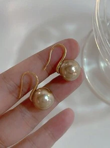 1 对简约复古优雅仿珍珠铜耳环女士 - 珍珠2 - 查看 4
