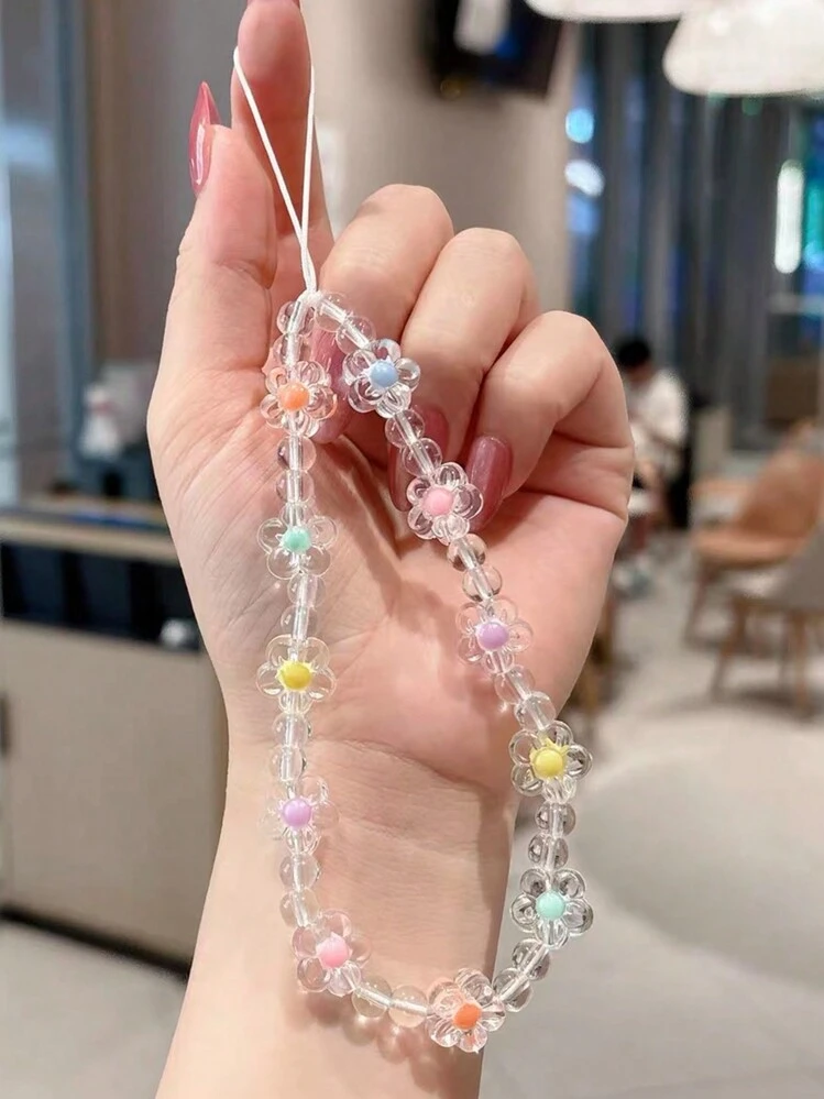 Summer Cute Romantic Colorful Flower Crystal Phone Lanyard Suitable For Selfie Back To School Gifts Gifts For Mother, Family, Friends, Birthday, Holiday Phone Charm, Phone Chain - Multicolor - View 1