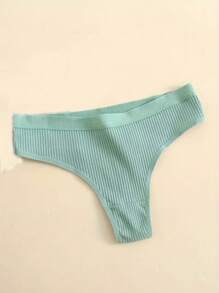 6pcs Women's Solid Color Minimalist Breathable Ribbed Thong Panties