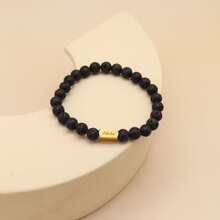 Pulseras de cuentas personalizadas para niños, pulsera de cuentas de lava, pulsera de cuentas de ónice con nombre personalizado grabado, pulsera con nombre para niños, regalo para papá, esposo, regalos para el Día del Padre