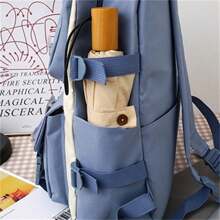 New Ins Canvas Large-Capacity Girl's Backpack, Five-Piece College Student Schoolbag, Contrasting Color School Bag - Đen và trắng - Xem 6