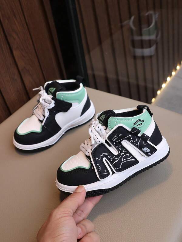 Cartoon Pattern Kids Sports Running Basketball Casual Sneakers, Comfortable Flat Shoes