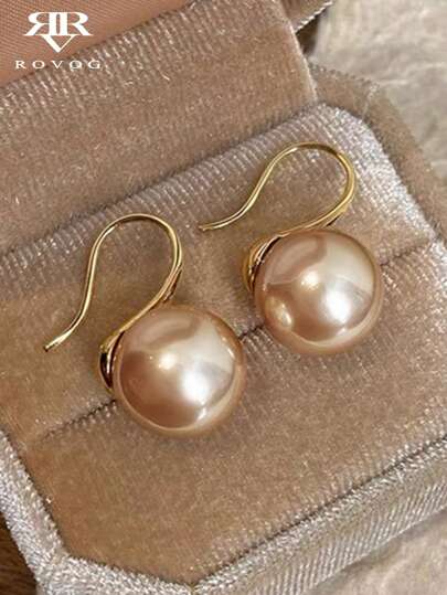 1pair Minimalist Retro Elegant Faux Pearl Copper Earrings For Women