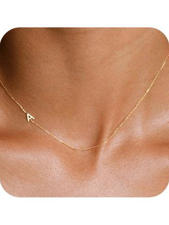 1 Pc Dainty Gold Initial Letter Necklace Fashion Sideways 26 Alphabet Charm Clavicle Necklace For Women