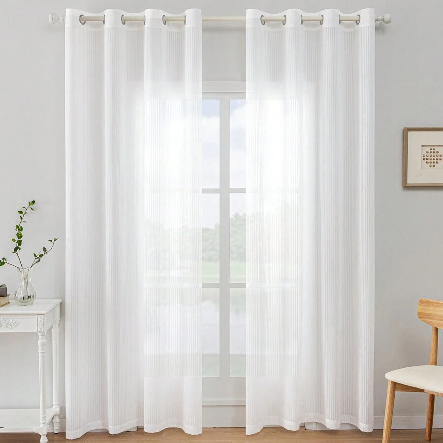YSTYLE Interior Blinds 2 Pieces , Living Room Bedroom Curtains, Modern Living Room Home Window Curtains, Semi-Elegant Voile Blinds With Rings - White - View 1