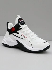 Zapatos de baloncesto para hombre, cómodos zapatos deportivos de corte alto, transpirables, antideslizantes y ligeros con cordones, utilizados para entrenamiento, y caminar - Negro - Ver 6