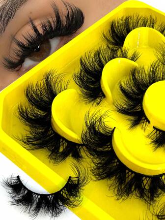 ¡Pestañas largas! Nuevos 5 pares de pestañas postizas suaves y esponjosas de 3D, pestañas falsas gruesas hechas a mano con volumen, aspecto natural, pestañas de ojos de zorro, pestañas de ojos de gato con extremos alados, pestañas alargadas, pestañas postizas esponjosas y suaves de imitación de visón