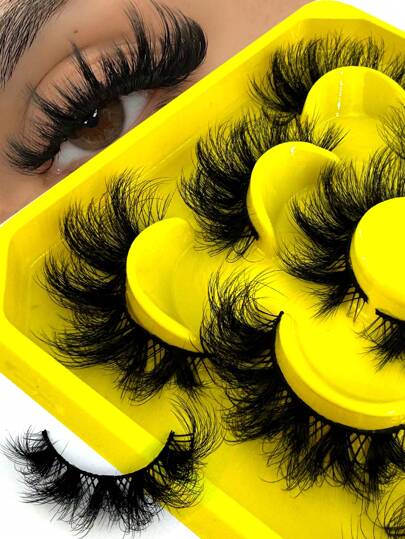 ¡Pestañas largas! Nuevos 5 pares de pestañas postizas suaves y esponjosas de 3D, pestañas falsas gruesas hechas a mano con volumen, aspecto natural, pestañas de ojos de zorro, pestañas de ojos de gato con extremos alados, pestañas alargadas, pestañas postizas esponjosas y suaves de imitación de visón