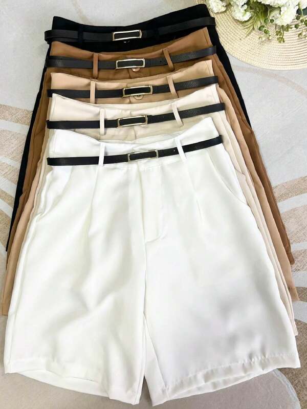 KIT 2 bermuda feminina tecido alfaiataria com cinto com bolsa zipel botao