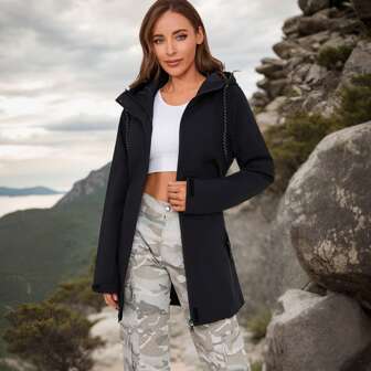 1pc Outdoor Sports Wind-Resistant Casual Jacket, Mid-Length, Windbreaker, For Women, New Arrival Autumn