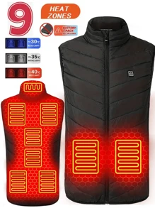 Men's 9 Heating Areas Smart Electric Heated Vest, Washable  Constant Temperature Outdoor Vest For Winter (Without Battery Pack)