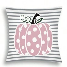 4 pièces/1 pièce Housse de coussin décorative de thanksgiving avec imprimé de citrouille à pois rose, feuille d'érable et rayure de lettre anglaise, couvre-coussin de décoration de thanksgiving