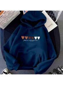 Women's Kangaroo Sweatshirt Printed 6 Hearts - 藏蓝色 - 查看 2