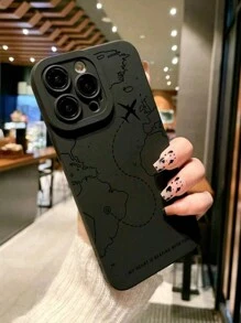 Summer 1pc Airplane/Map Pattern Matte Anti-Fall TPU Phone Case Compatible With IPhone 16/11, 15 Pro Max, 14 Pro Max/Galaxy, SAM/Honor X6A, X7B, X8B/13C/Note13/OppoA78 Protective Cover