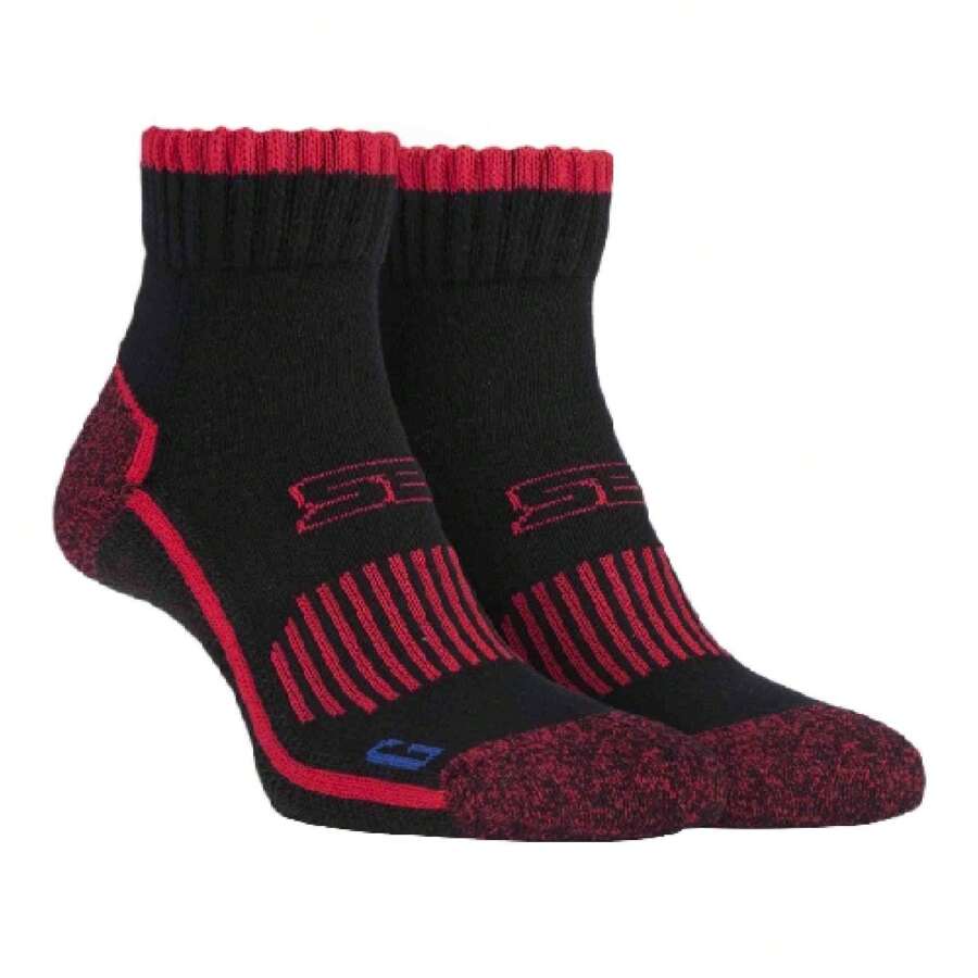 Storm Bloc 1 Pack Mens Cotton Reinforced Ankle Hiking Walking Trekking Socks (Black Red) - Fast Shipping And Quick Delivery - Multicolor - View 1