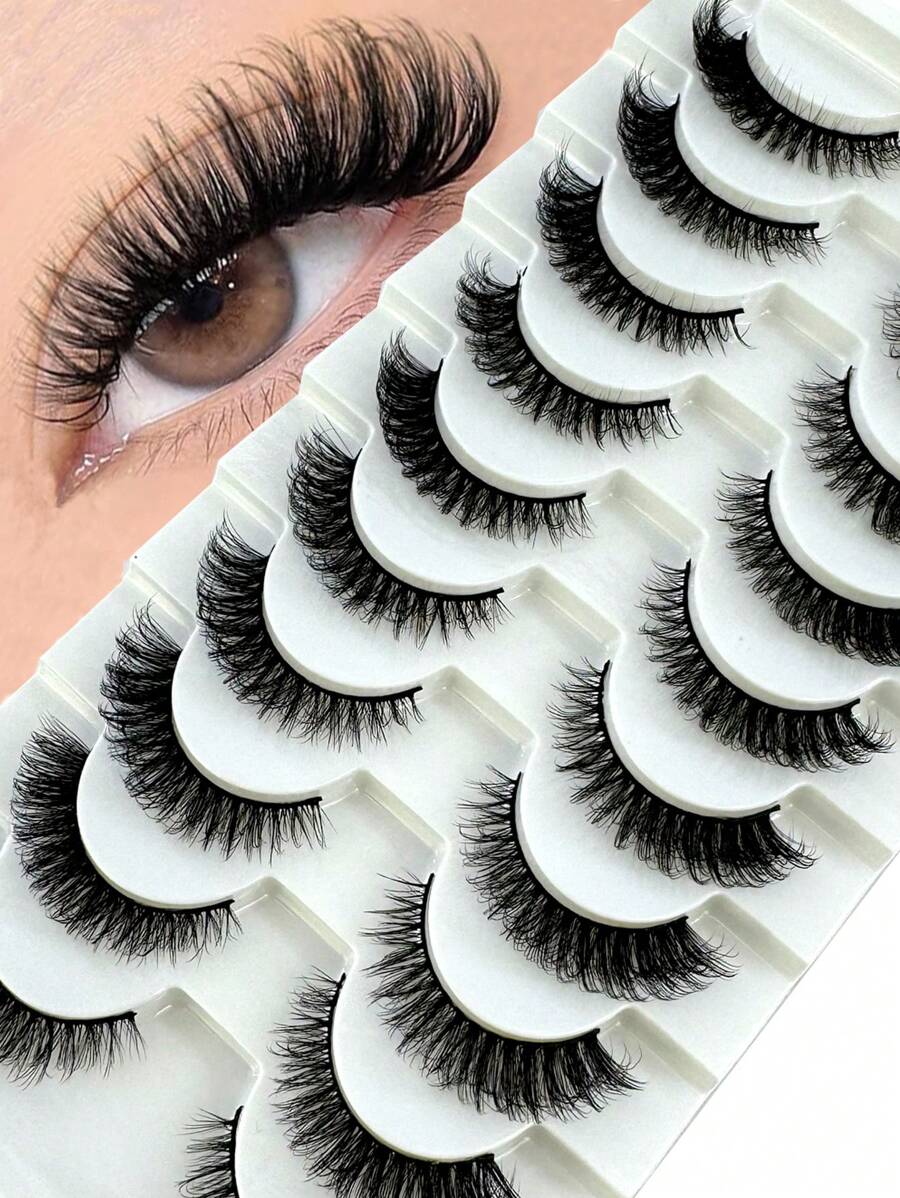 10 pares de pestañas postizas de ojo de gato/pestañas de visón 3D de aspecto natural. Extensión de pestañas clásicas rusas gruesas, suaves y con tira falsa. Conjunto de pestañas postizas - Negro - Ver 1