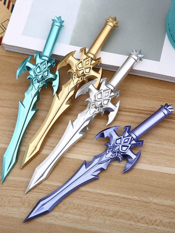 2 支复古剑形中性笔，动漫武术武器设计学生文具，颜色随机