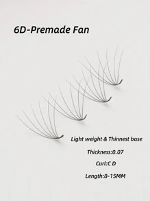 6D Abanico pre-armado 600 abanicos 30 filas por caja base puntiaguda 0.07mm pestañas C D Curl en longitud de 8-15mm color negro para extensión profesional de pestañas