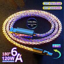 120W RGB 超级快速充电线，带 180° 可旋转 LED 灯，USB 转 Type-C/Micro/Lightning 数据线，兼容 iPhone/小米/Android/华为通用高效充电器适配器 - Cable*1 - 查看 1